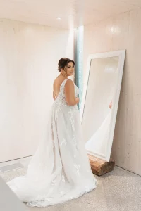 bride looking over shoulder bridal portrait photography